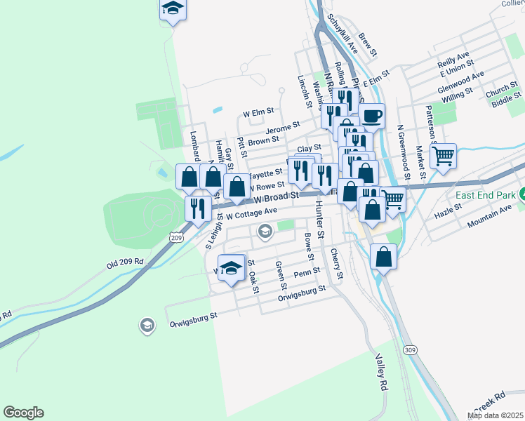 map of restaurants, bars, coffee shops, grocery stores, and more near 111 Mantzville Road in Tamaqua