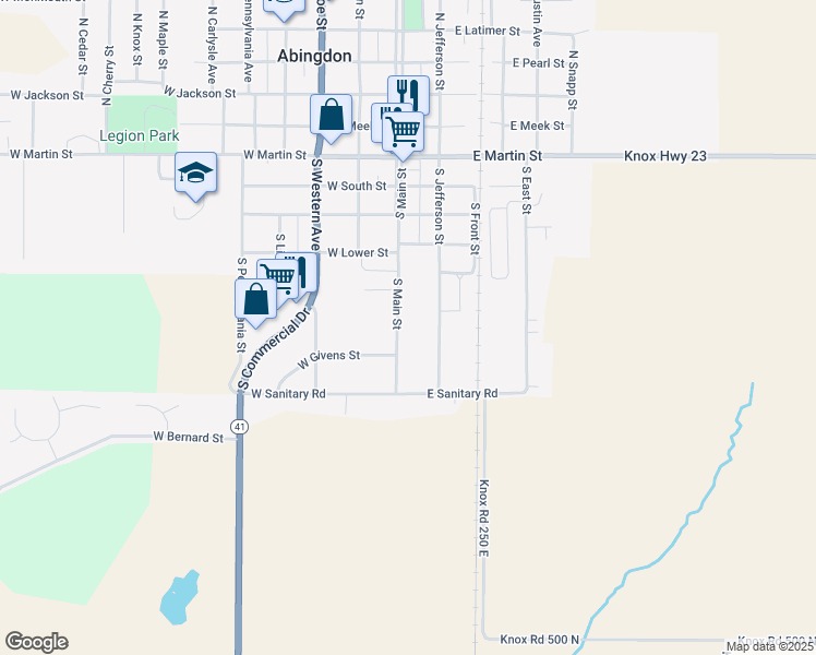 map of restaurants, bars, coffee shops, grocery stores, and more near 601-611 South Jefferson Street in Abingdon