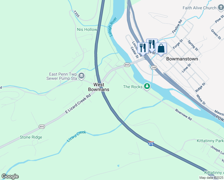 map of restaurants, bars, coffee shops, grocery stores, and more near in Lehighton