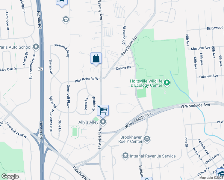 map of restaurants, bars, coffee shops, grocery stores, and more near 11 Alloy Court in Holtsville