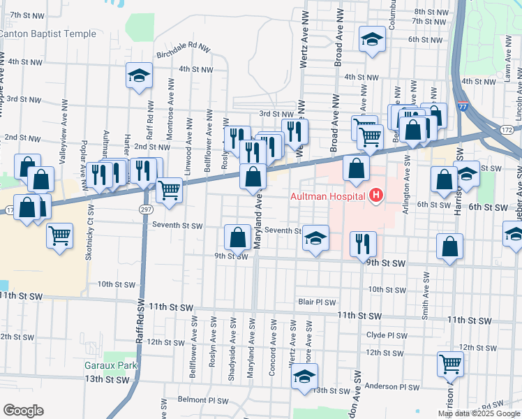 map of restaurants, bars, coffee shops, grocery stores, and more near 616 Maryland Avenue Southwest in Canton