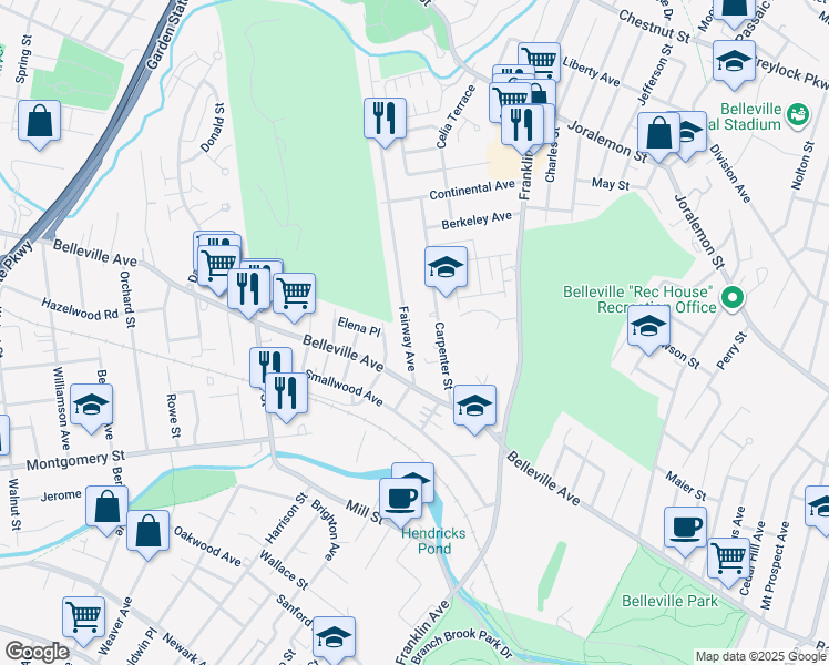 map of restaurants, bars, coffee shops, grocery stores, and more near 16 Carpenter Terrace North in Belleville