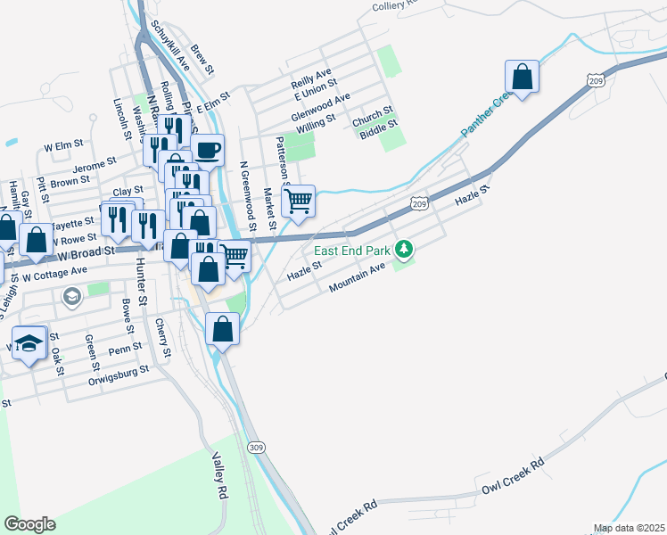 map of restaurants, bars, coffee shops, grocery stores, and more near 451 Arlington Street in Tamaqua