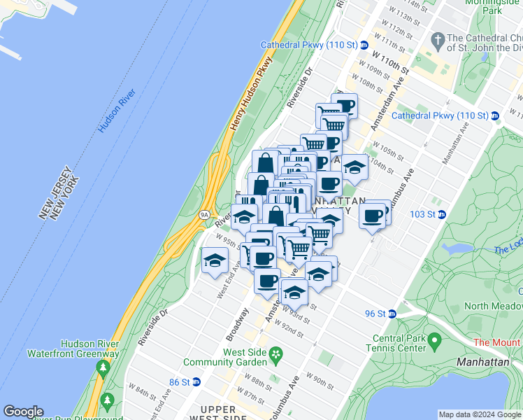 map of restaurants, bars, coffee shops, grocery stores, and more near in New York