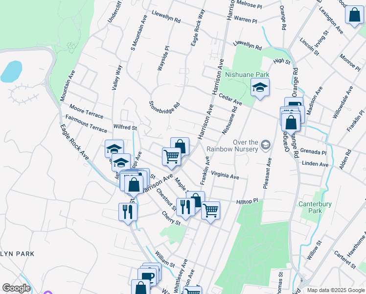 map of restaurants, bars, coffee shops, grocery stores, and more near 16 Wilfred Street in Montclair