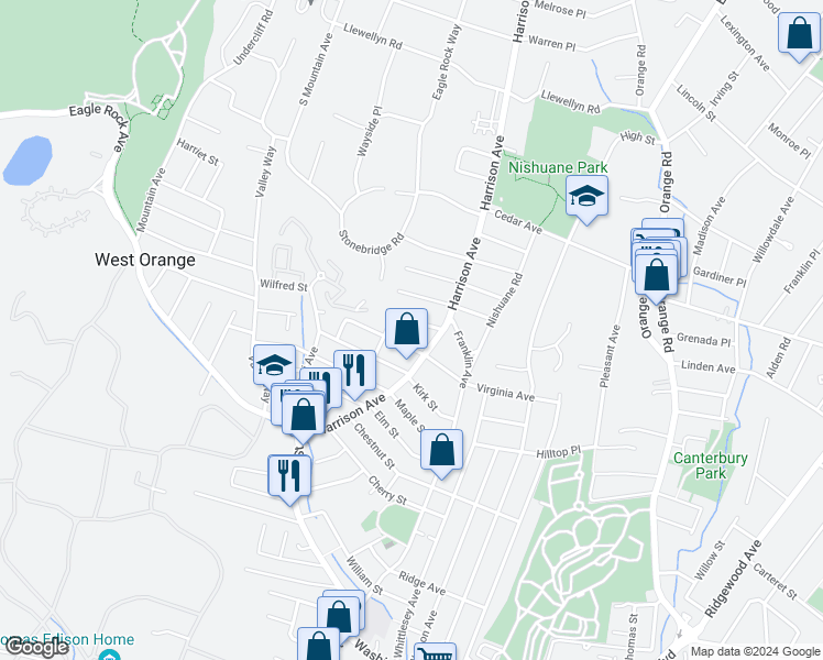 map of restaurants, bars, coffee shops, grocery stores, and more near 16 Wilfred Street in Montclair