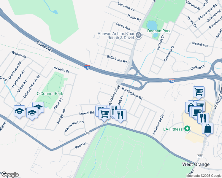 map of restaurants, bars, coffee shops, grocery stores, and more near 2 Mount Vernon Avenue in West Orange