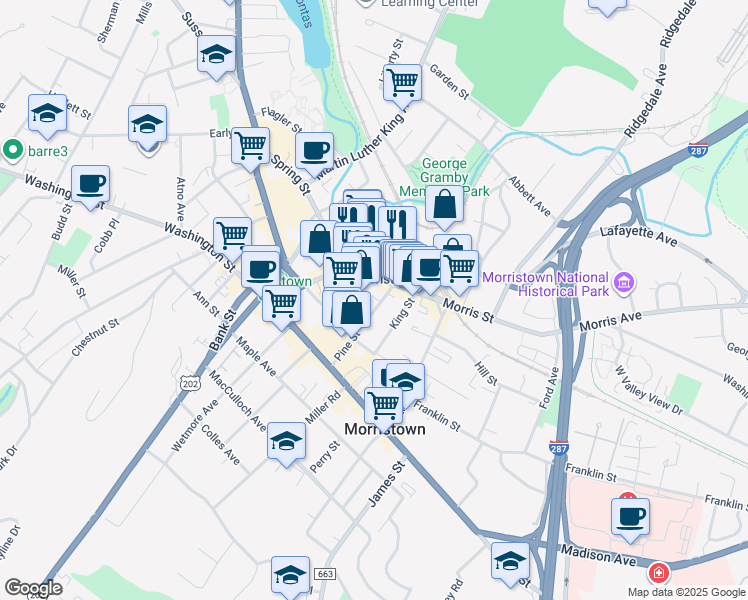 map of restaurants, bars, coffee shops, grocery stores, and more near 99 County Road 510 in Morristown