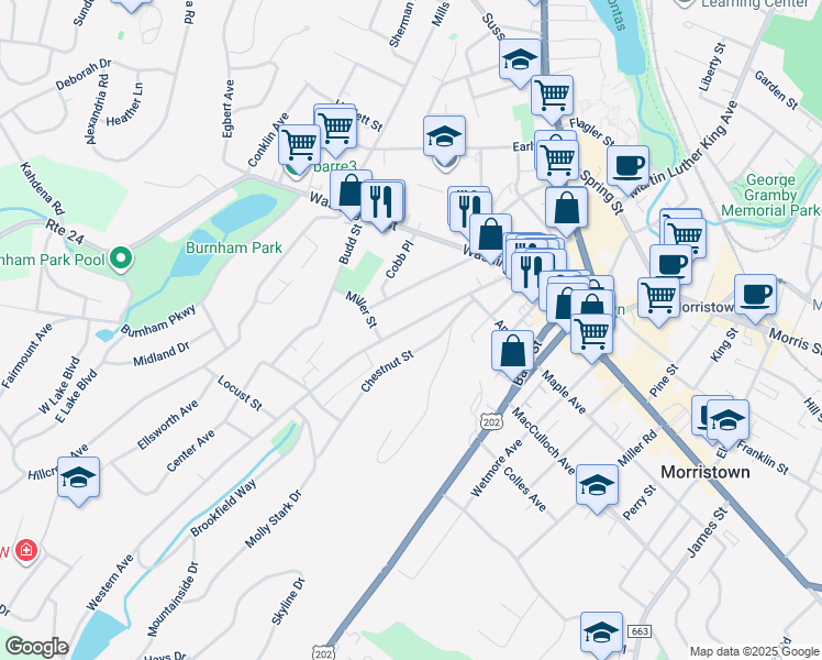 map of restaurants, bars, coffee shops, grocery stores, and more near 60 Phoenix Avenue in Morristown