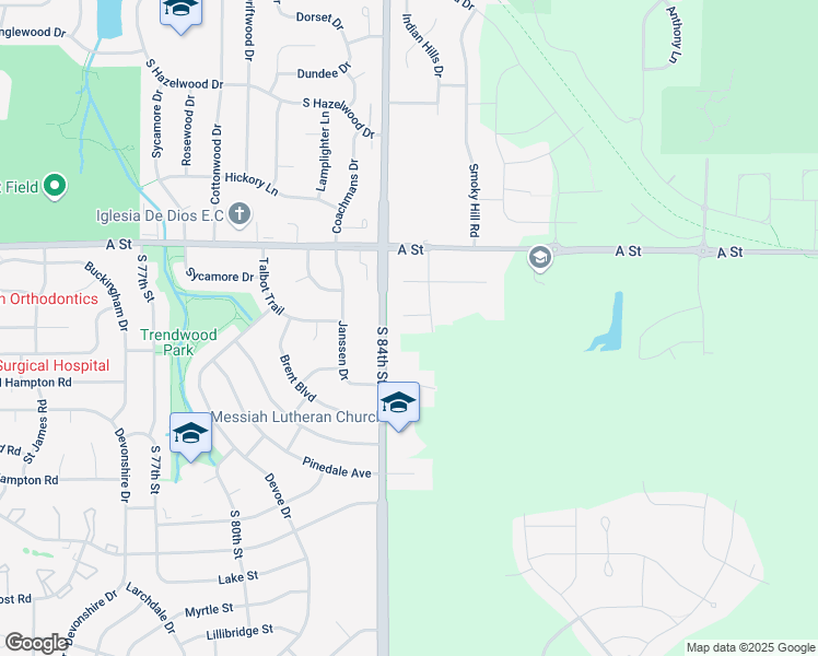map of restaurants, bars, coffee shops, grocery stores, and more near 8446 Easton Circle in Lincoln