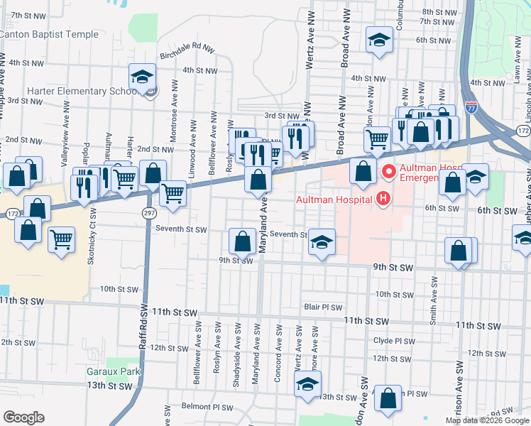 map of restaurants, bars, coffee shops, grocery stores, and more near 616 Maryland Avenue Southwest in Canton