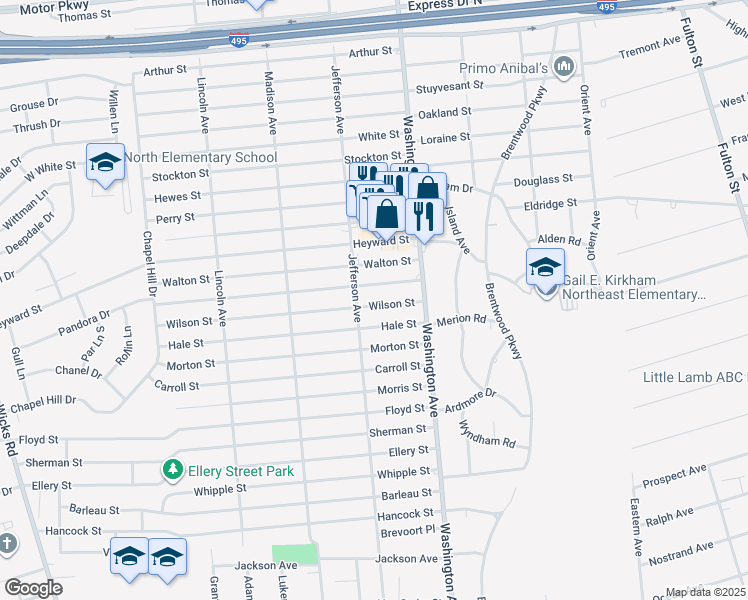 map of restaurants, bars, coffee shops, grocery stores, and more near 54 Rutledge Street in Brentwood
