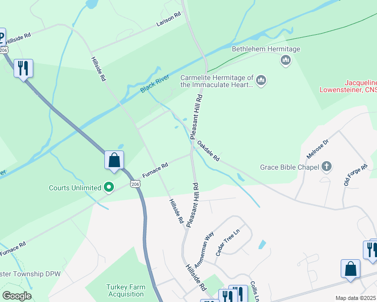 map of restaurants, bars, coffee shops, grocery stores, and more near 27 Pleasant Hill Road in Chester