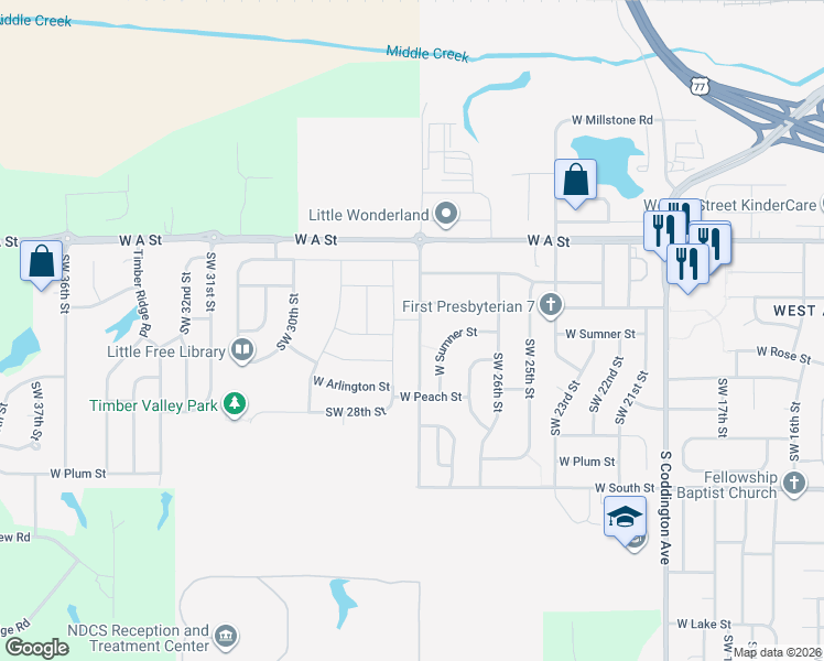 map of restaurants, bars, coffee shops, grocery stores, and more near 2700 West Shane Drive in Lincoln
