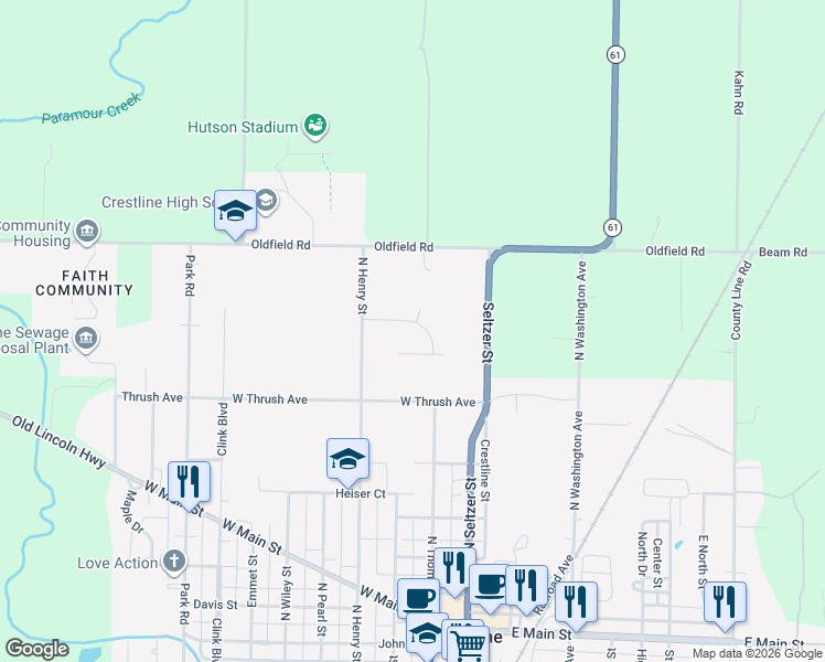 map of restaurants, bars, coffee shops, grocery stores, and more near 244 Northview Avenue in Crestline