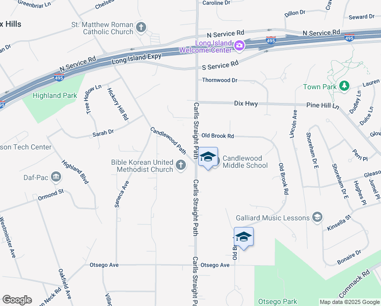 map of restaurants, bars, coffee shops, grocery stores, and more near 300 Candlewood Path in Dix Hills
