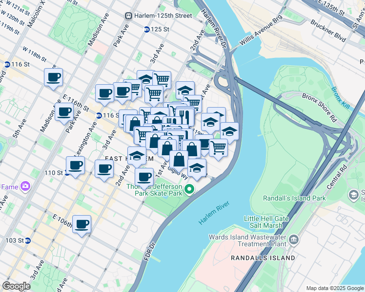 map of restaurants, bars, coffee shops, grocery stores, and more near in New York