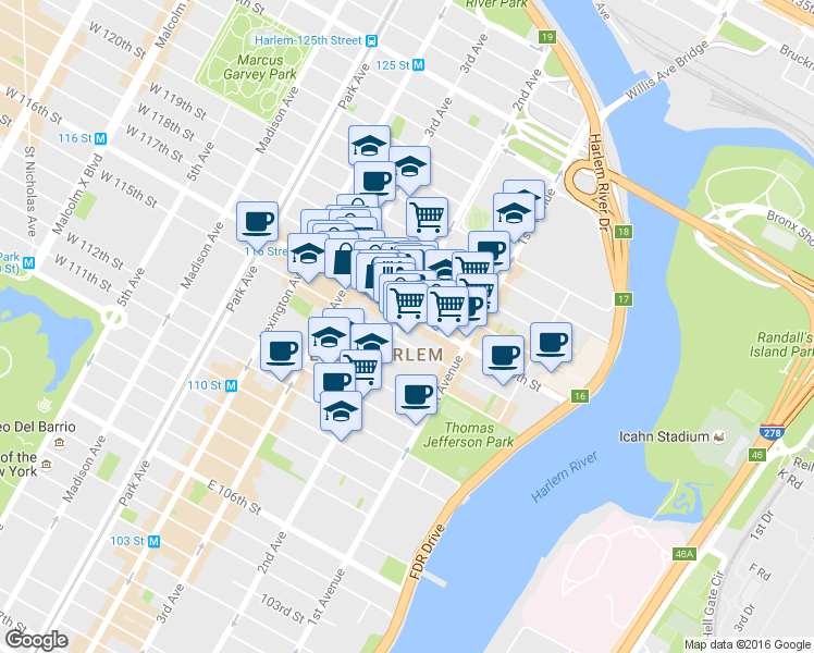 map of restaurants, bars, coffee shops, grocery stores, and more near in New York