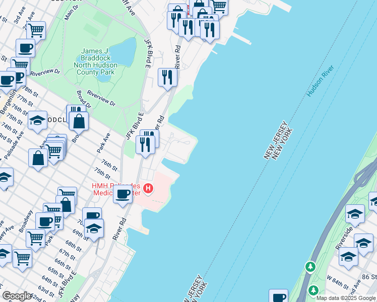 map of restaurants, bars, coffee shops, grocery stores, and more near 6B Cove Lane in North Bergen
