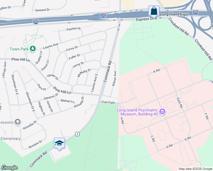 map of restaurants, bars, coffee shops, grocery stores, and more near 16 Kilmer Avenue in Dix Hills