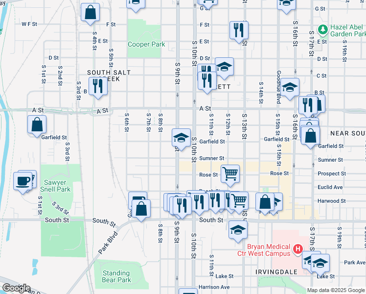 map of restaurants, bars, coffee shops, grocery stores, and more near 911 Garfield Street in Lincoln