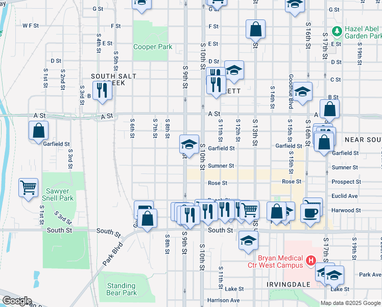 map of restaurants, bars, coffee shops, grocery stores, and more near 906 Garfield Street in Lincoln