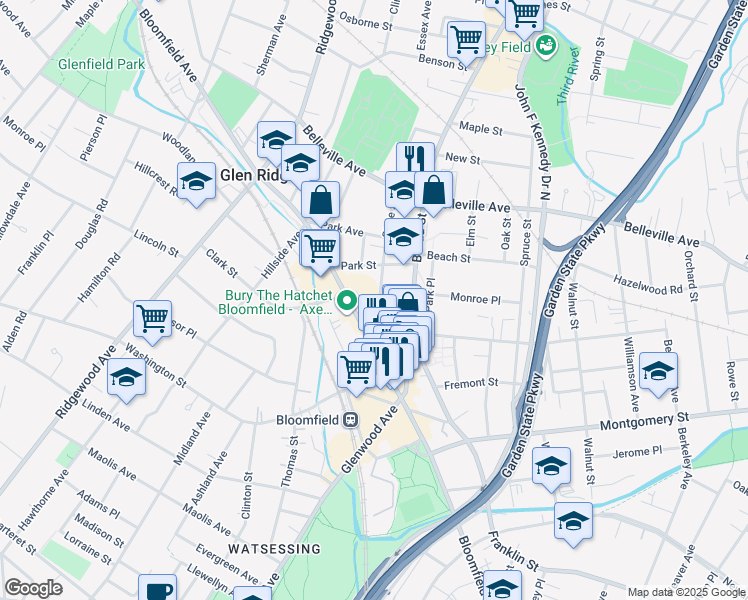 map of restaurants, bars, coffee shops, grocery stores, and more near 40 State Street in Bloomfield