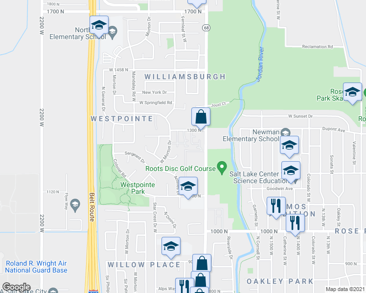 map of restaurants, bars, coffee shops, grocery stores, and more near 1266 Forbes Park Way in Salt Lake City