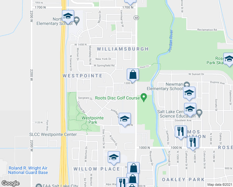 map of restaurants, bars, coffee shops, grocery stores, and more near 1790 West Trafalga Way in Salt Lake City