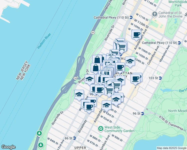 map of restaurants, bars, coffee shops, grocery stores, and more near in New York