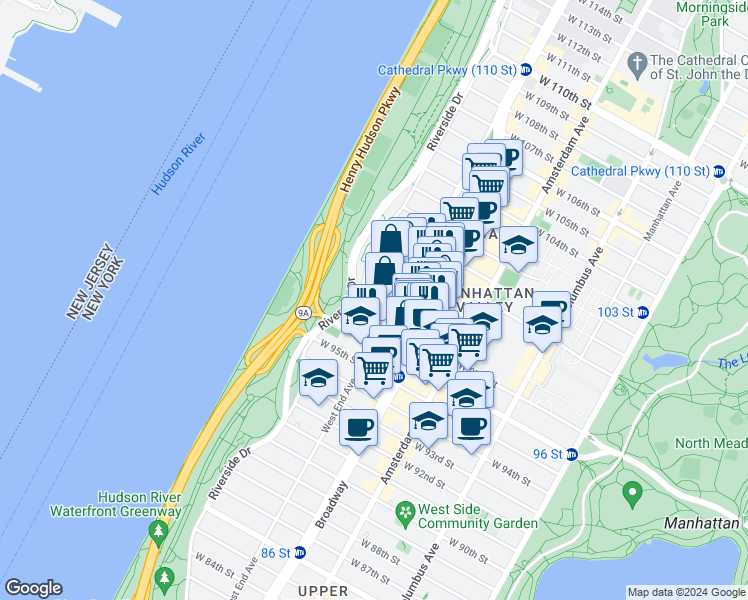 map of restaurants, bars, coffee shops, grocery stores, and more near in New York