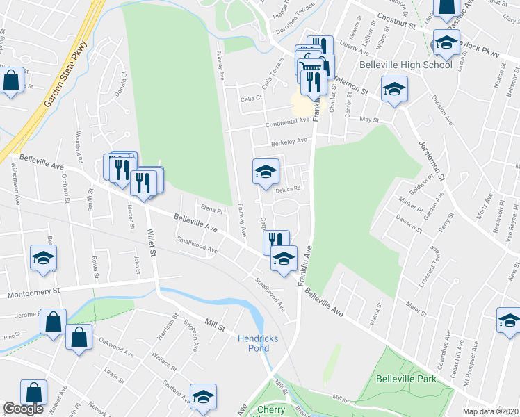 map of restaurants, bars, coffee shops, grocery stores, and more near 16 Carpenter Terrace North in Belleville