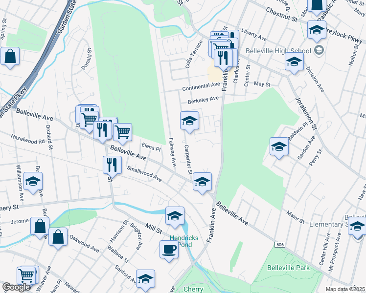 map of restaurants, bars, coffee shops, grocery stores, and more near 16 Carpenter Terrace North in Belleville