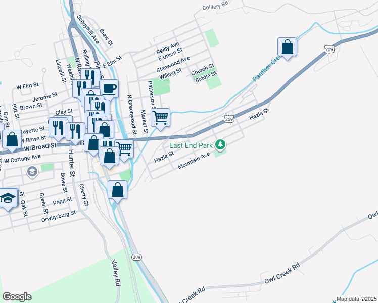 map of restaurants, bars, coffee shops, grocery stores, and more near 451 Arlington Street in Tamaqua