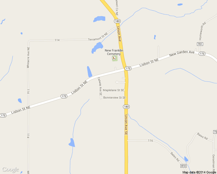 map of restaurants, bars, coffee shops, grocery stores, and more near 16355 Maplelane Street Southeast in Minerva