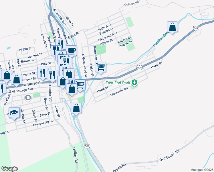 map of restaurants, bars, coffee shops, grocery stores, and more near 423 Hazle Street in Tamaqua