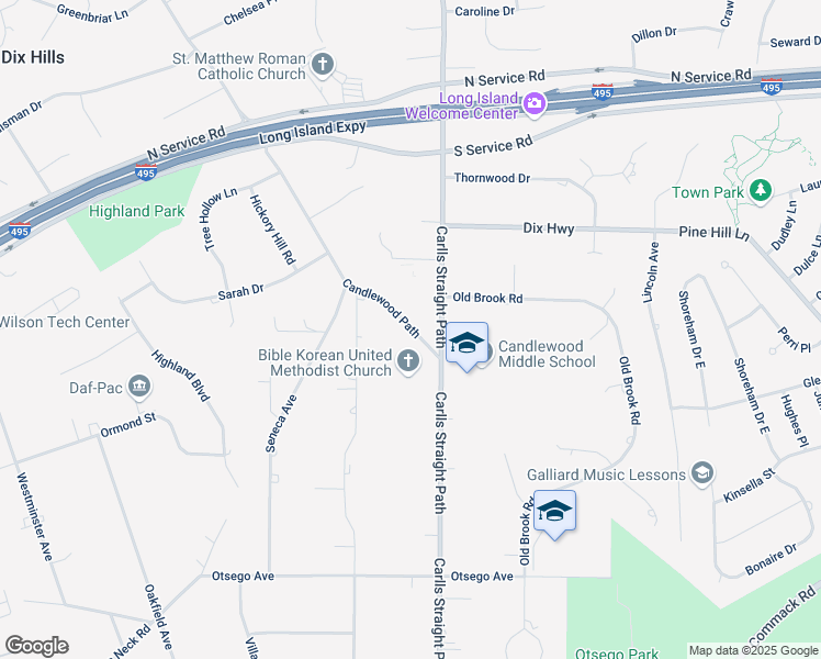 map of restaurants, bars, coffee shops, grocery stores, and more near 300 Candlewood Path in Dix Hills