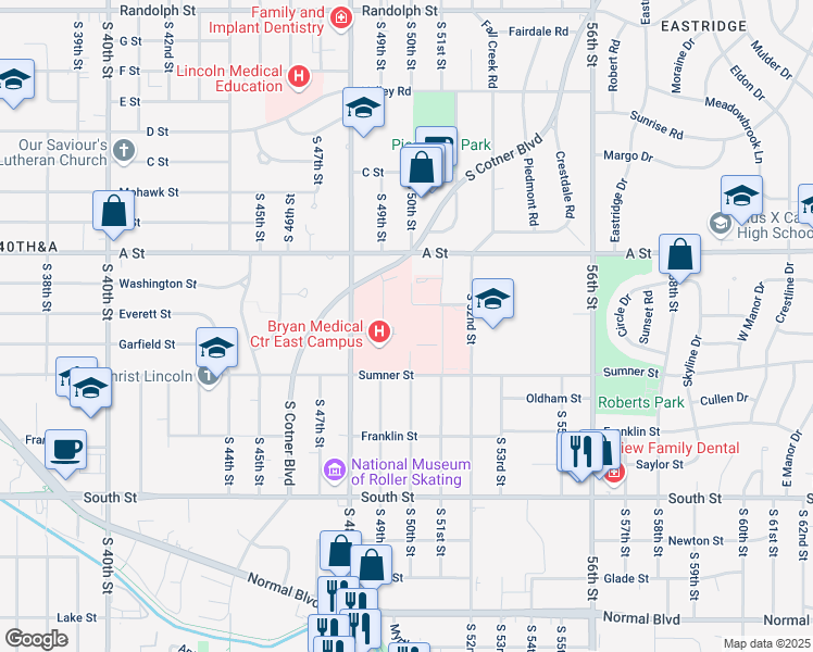 map of restaurants, bars, coffee shops, grocery stores, and more near 1600 South 48th Street in Lincoln
