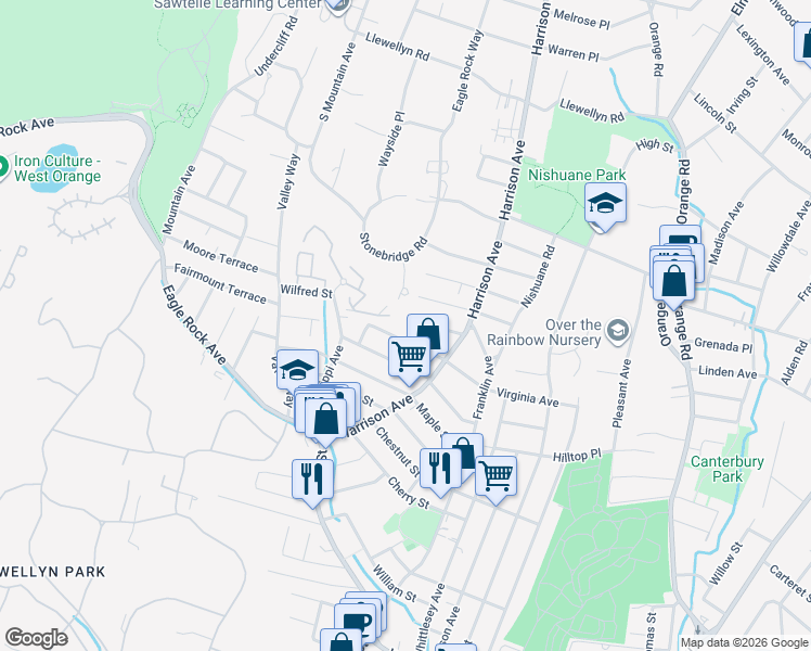 map of restaurants, bars, coffee shops, grocery stores, and more near 16 Wilfred Street in Montclair