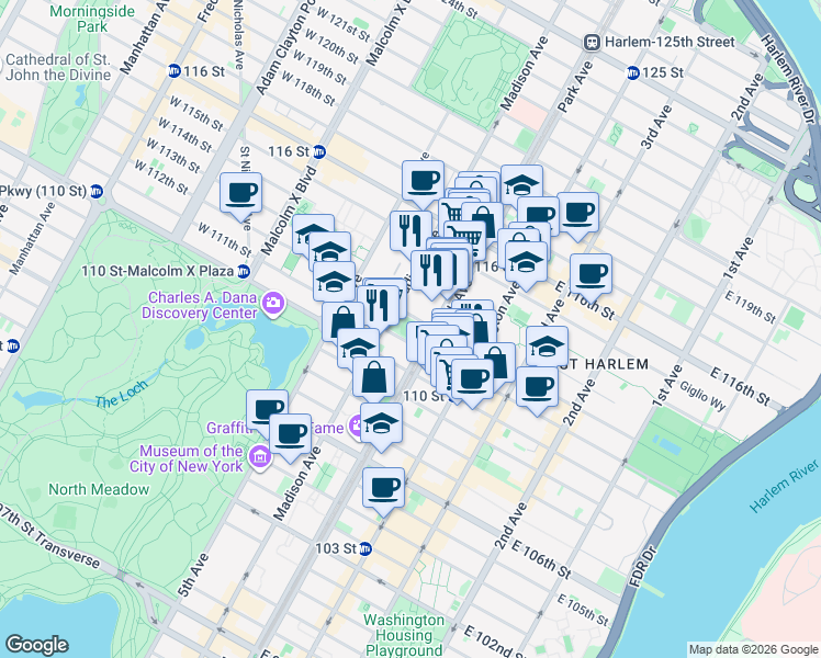 map of restaurants, bars, coffee shops, grocery stores, and more near in New York