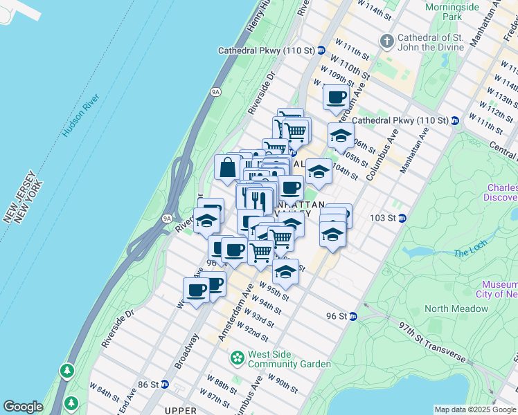 map of restaurants, bars, coffee shops, grocery stores, and more near in New York