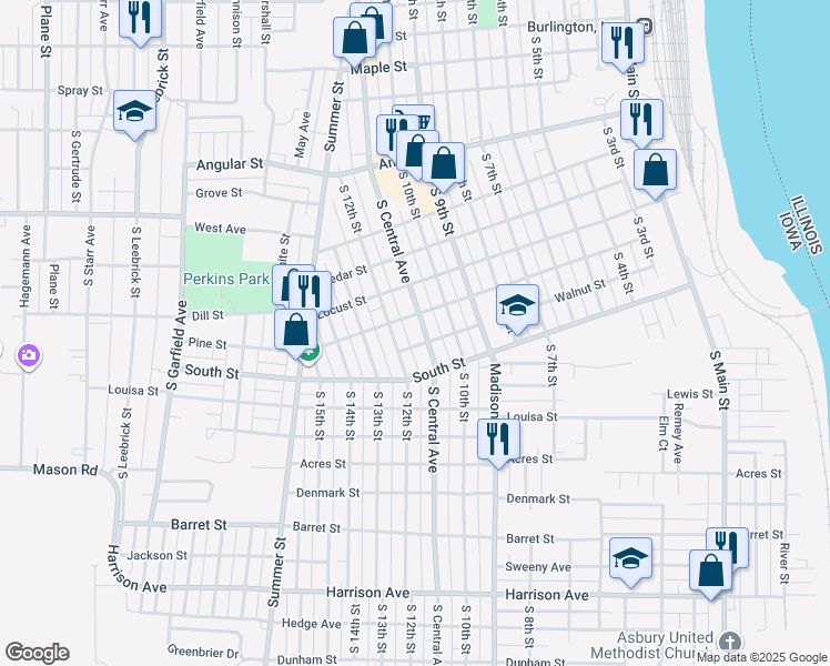 map of restaurants, bars, coffee shops, grocery stores, and more near 1014 South Central Avenue in Burlington
