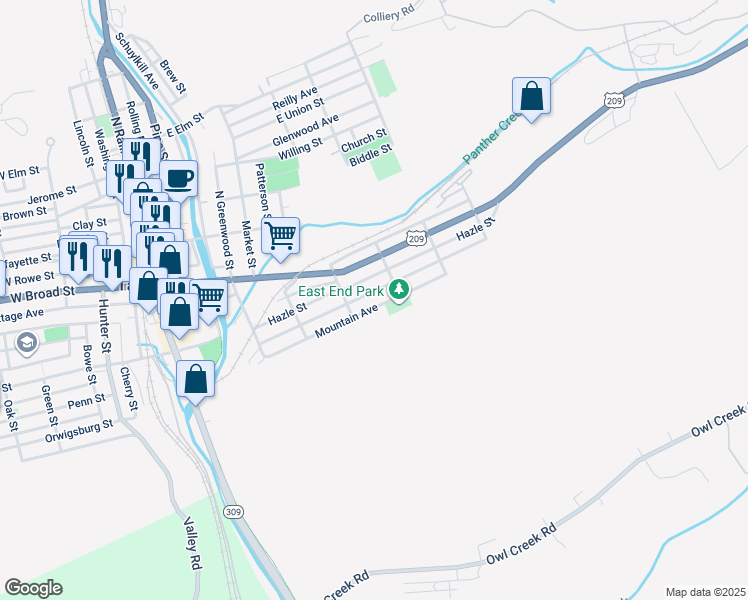 map of restaurants, bars, coffee shops, grocery stores, and more near 528 Arlington Street in Tamaqua