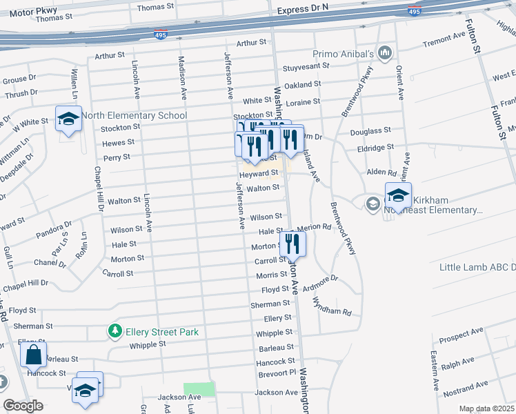 map of restaurants, bars, coffee shops, grocery stores, and more near 54 Rutledge Street in Brentwood