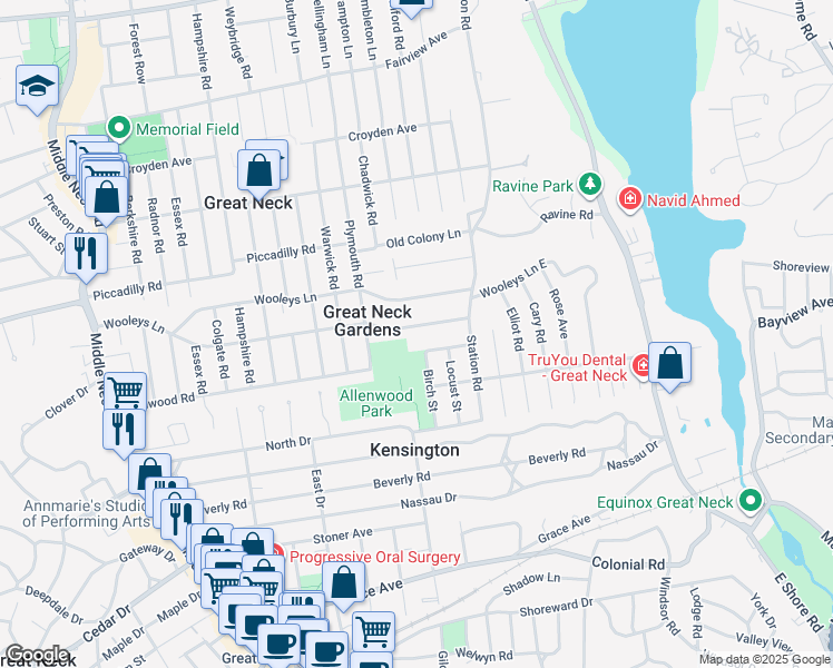 map of restaurants, bars, coffee shops, grocery stores, and more near 88 Oxford Boulevard in Great Neck