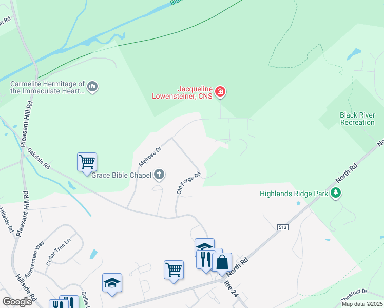 map of restaurants, bars, coffee shops, grocery stores, and more near 14 Old Forge Road in Chester