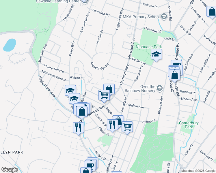 map of restaurants, bars, coffee shops, grocery stores, and more near 16 Wilfred Street in Montclair