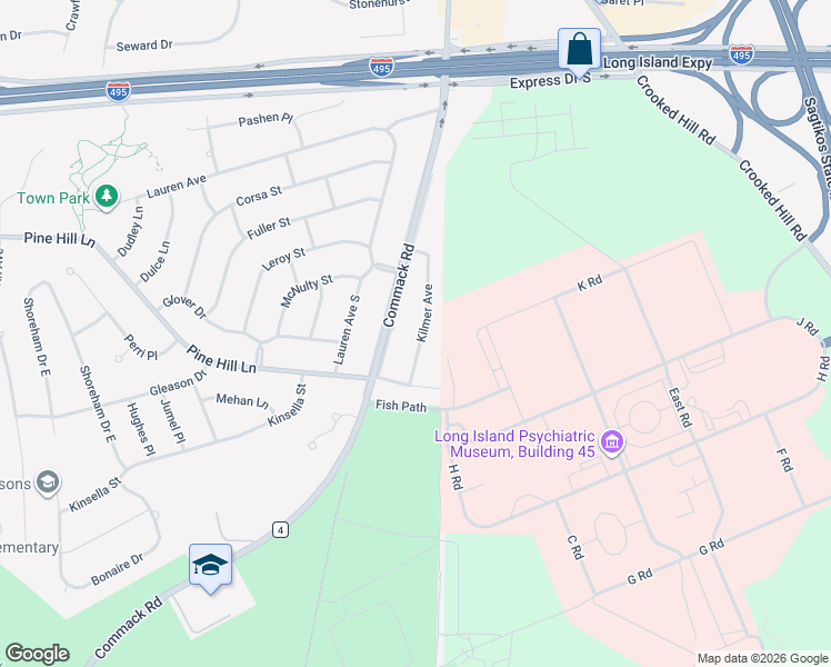 map of restaurants, bars, coffee shops, grocery stores, and more near 16 Kilmer Avenue in Dix Hills