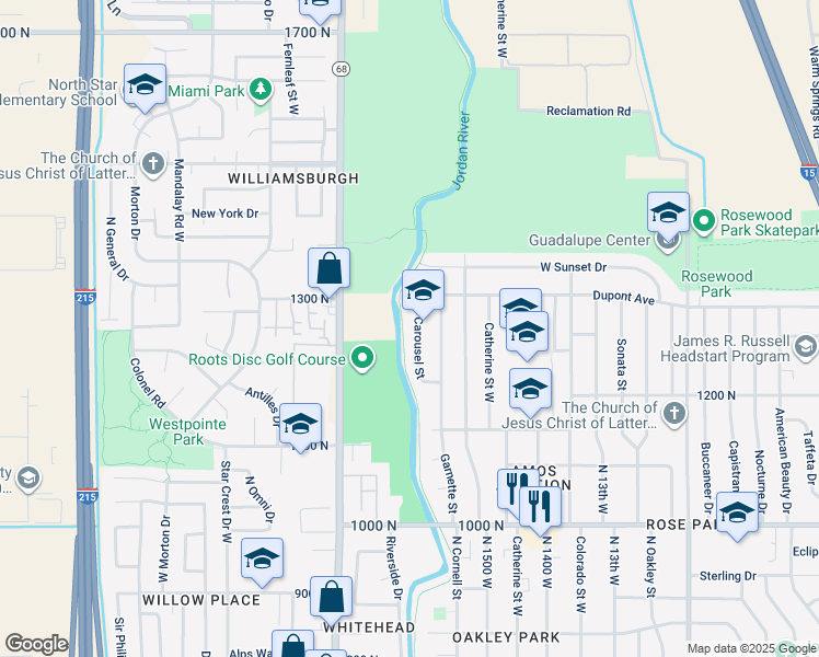 map of restaurants, bars, coffee shops, grocery stores, and more near 1281 Carousel Street in Salt Lake City
