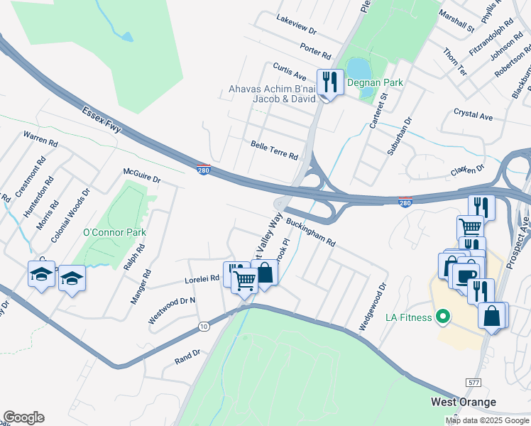 map of restaurants, bars, coffee shops, grocery stores, and more near 2 Mount Vernon Avenue in West Orange